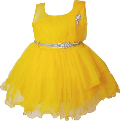 harshvardhanmart Indi Baby Girls Midi/Knee Length Casual Dress(Yellow, Sleeveless)