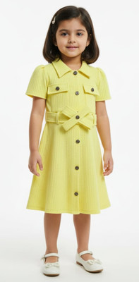 Faha fashion Indi Baby Girls Midi/Knee Length Festive/Wedding Dress(Yellow, Short Sleeve)