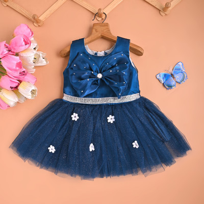 MARUF DRESSES Indi Baby Girls Midi/Knee Length Party Dress(Dark Blue, Sleeveless)