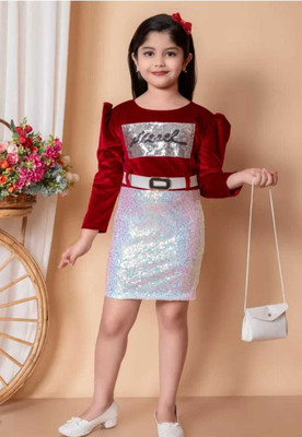 samrinfashion Baby Girls Calf Length Party Dress(Maroon, Full Sleeve)