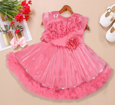 AJ Akib Indi Baby Girls Above Knee Festive/Wedding Dress(Pink, Short Sleeve)