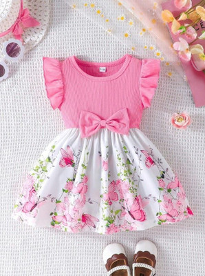 Gebet Girls Midi/Knee Length Casual Dress(Multicolor, Cap Sleeve)