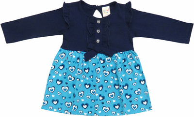 Clothe Funn Baby Girls Midi/Knee Length Casual Dress(Dark Blue, Short Sleeve)