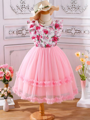 Miss & Chief Indi Girls Midi/Knee Length Party Dress(Pink, Sleeveless)