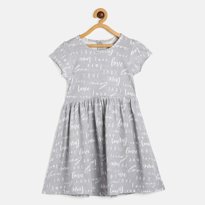MINI KLUB Girls Midi/Knee Length Casual Dress(Grey, Short Sleeve)