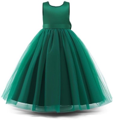 Alisha Moda Girls Maxi/Full Length Festive/Wedding Dress(Green, Sleeveless)