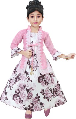 UNICKFASHION Girls Maxi/Full Length Party Dress(Pink, Full Sleeve)