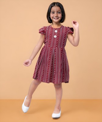 TOONYPORT Indi Baby Girls Midi/Knee Length Casual Dress(Maroon, Fashion Sleeve)