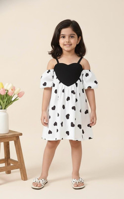 RimueStudio Indi Baby Girls Midi/Knee Length Casual Dress(White, Short Sleeve)