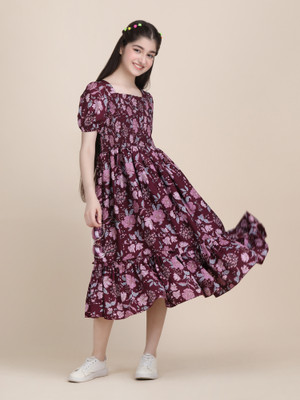 Deklook Girls Below Knee Party Dress(Yellow, Short Sleeve)