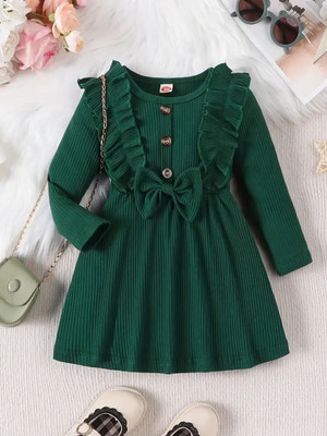 Style Connect Collection Girls Midi/Knee Length Party Dress(Green, Full Sleeve)