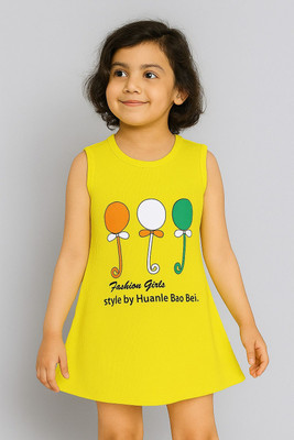 CERABI Girls Below Knee Casual Dress(Yellow, Sleeveless)
