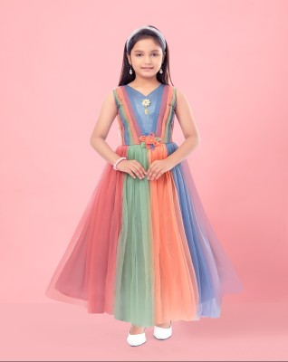 Billion Indi Girls Maxi/Full Length Party Dress(Multicolor, Sleeveless)