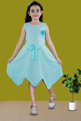 HADAYA FASHION Girls Midi/Knee Length Casual Dress(Light Blue, Sleeveless)
