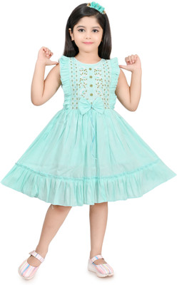 HMS COLLECTION Girls Below Knee Party Dress(Blue, Sleeveless)