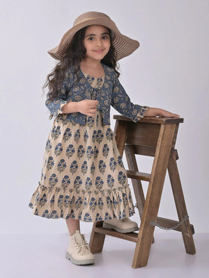 Sangria Girls Calf Length Casual Dress(Blue, 3/4 Sleeve)