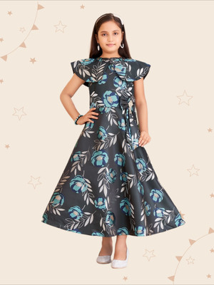 Kidotsav Girls Maxi/Full Length Party Dress(Blue, Sleeveless)