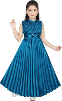 Riya collection Girls Maxi/Full Length Party Dress(Blue, Sleeveless)