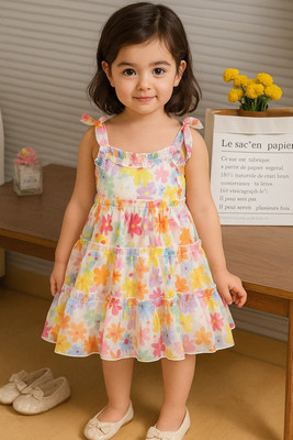 PURNKAMAAY TRENDZ Girls Below Knee Party Dress(Multicolor, Sleeveless)