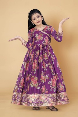 Mirrow Trade Girls Maxi/Full Length Festive/Wedding Dress(Purple, 3/4 Sleeve)