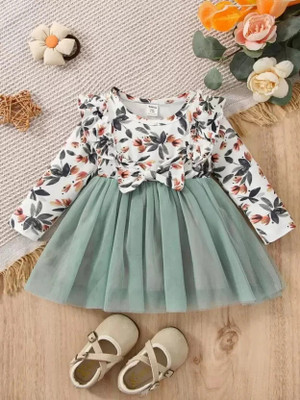 HouseOfCommon Girls Midi/Knee Length Party Dress(Multicolor, Full Sleeve)