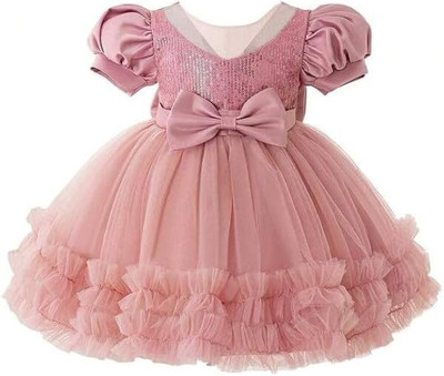 amarafasion Baby Girls Midi/Knee Length Party Dress(Pink, Short Sleeve)