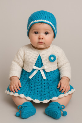 ALL KNIT Baby Girls Below Knee Party Dress(Blue, Full Sleeve)