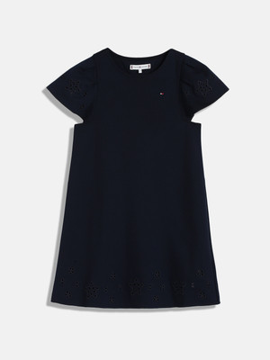 TOMMY HILFIGER Girls Midi/Knee Length Casual Dress(Blue, Short Sleeve)