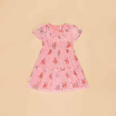 Pantaloons Junior Girls Midi/Knee Length Casual Dress(Pink, Short Sleeve)