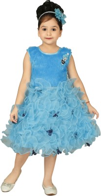 Nickys Disegno Girls Below Knee Festive/Wedding Dress(Light Blue, Sleeveless)