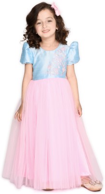 Saka Designs Girls Maxi/Full Length Festive/Wedding Dress(Pink, Short Sleeve)