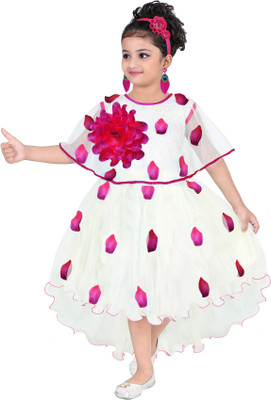 KAARIGARI Girls Midi/Knee Length Party Dress(White, Half Sleeve)