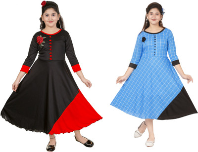 FTC FASHIONS Girls Calf Length Party Dress(Multicolor, 3/4 Sleeve)