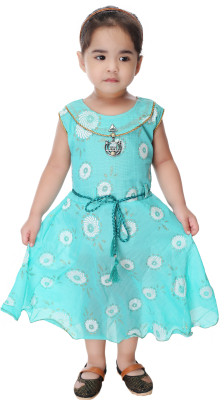 new gen Baby Girls Calf Length Casual Dress(Blue, Sleeveless)