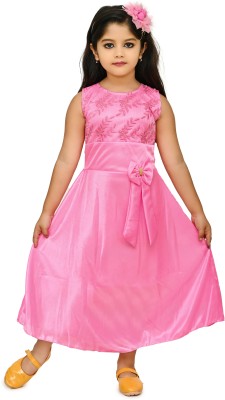 CHANDRIKA LIFESTYLE Girls Maxi/Full Length Party Dress(Pink, Sleeveless)