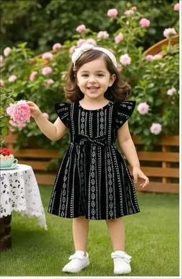 SADAB FASHION Indi Baby Girls Below Knee Casual Dress(Black, Cap Sleeve)