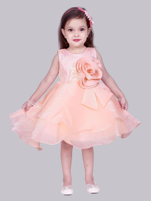 SOULSHINE Indi Girls Midi/Knee Length Party Dress(Orange, Sleeveless)