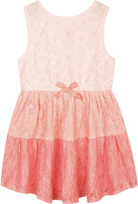 BUDDING BEES Girls Midi/Knee Length Casual Dress(Pink, Sleeveless)