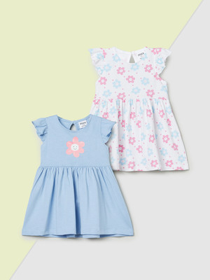 MAX Baby Girls Below Knee Casual Dress(Blue, Sleeveless)