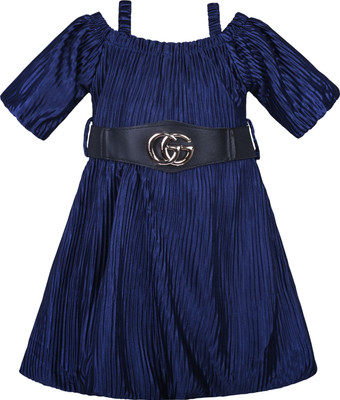 Wishkaro Girls Midi/Knee Length Party Dress(Dark Blue, Half Sleeve)