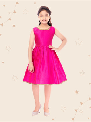 Kidotsav Indi Girls Midi/Knee Length Party Dress(Pink, Sleeveless)
