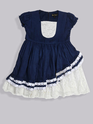 Bella Moda Girls Midi/Knee Length Casual Dress(Dark Blue, Short Sleeve)