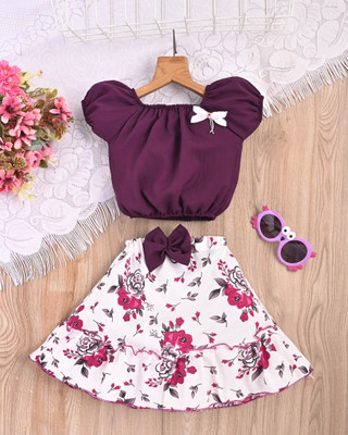 KAJOLDRESSES Baby Girls Below Knee Party Dress(Purple, Short Sleeve)