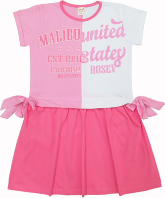 Clothe Funn Girls Midi/Knee Length Casual Dress(White, Short Sleeve)