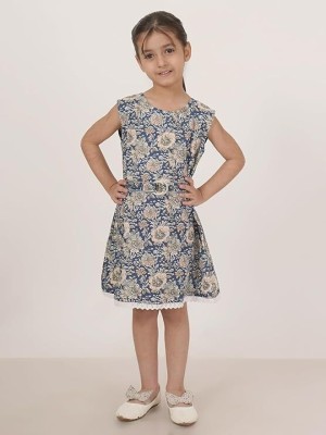 JAPER KURTI Girls Midi/Knee Length Casual Dress(Blue, Sleeveless)