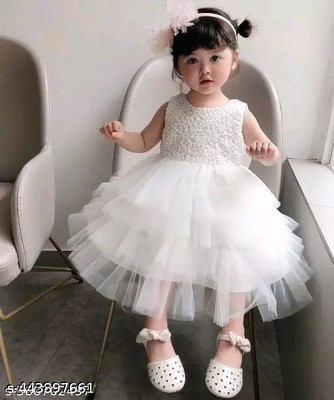 Nazneen Baby Girls Midi/Knee Length Festive/Wedding Dress(White, Sleeveless)