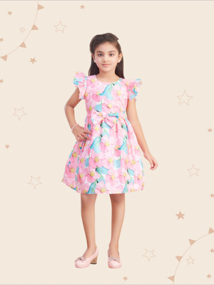 Kidotsav Girls Above Knee Casual Dress(Pink, Cap Sleeve)