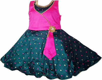 harshvardhanmart Girls Midi/Knee Length Party Dress(Dark Green, Sleeveless)