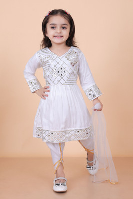 KainatFashion Indi Baby Girls Maxi/Full Length Casual Dress(White, Full Sleeve)