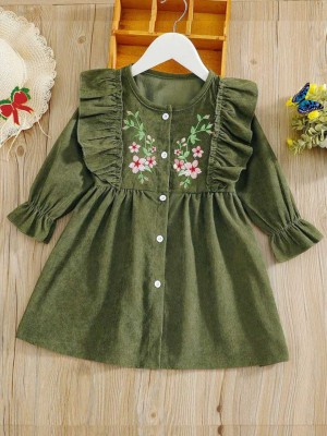 Tofa Fashions Girls Mini/Short Casual Dress(Green, Full Sleeve)